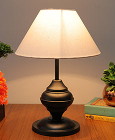 Black Metal Urn Table Lamp with Fabric Shade, B22 holder Nightstand Lamp