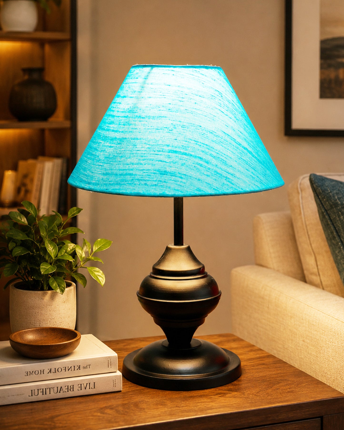 Black Metal Table Lamp | for Living Room | Modern Bedside Light with Pleated Shade | Decorative Night Lamp for Bedroom, Study, Office | Home Decor Lighting, E27 holder, Urn