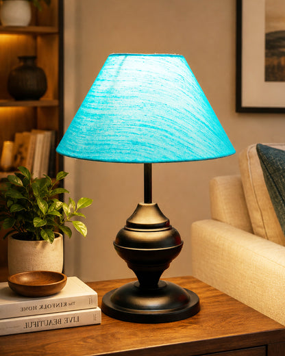 Black Metal Table Lamp | for Living Room | Modern Bedside Light with Pleated Shade | Decorative Night Lamp for Bedroom, Study, Office | Home Decor Lighting, E27 holder, Urn