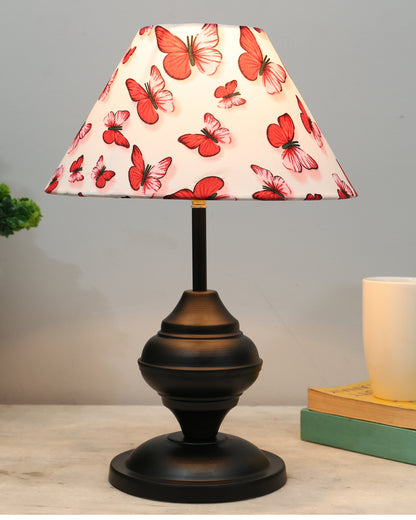 Black Metal Urn Table Lamp with Fabric Shade, B22 holder Nightstand Lamp