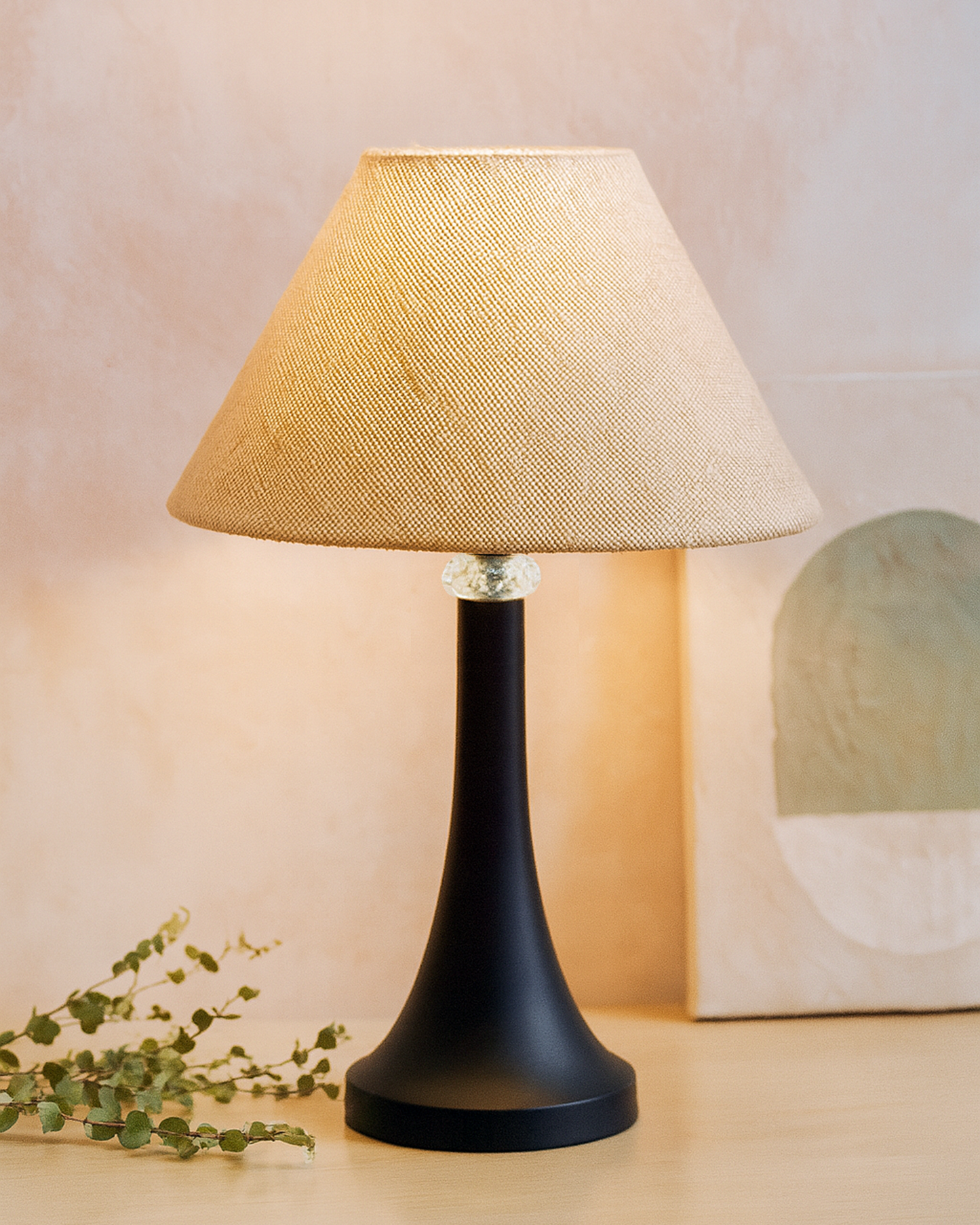 Black Metal Cone Table Lamp with Fabric Shade, B22 holder Nightstand Lamp