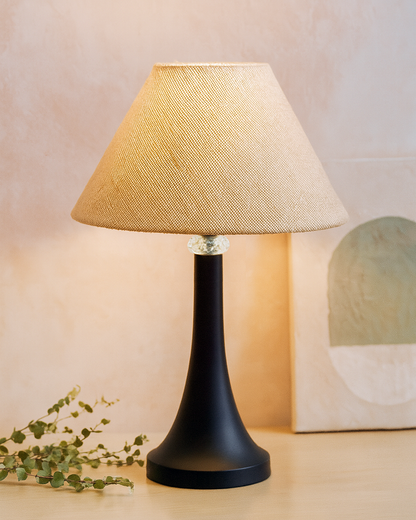 Black Metal Cone Table Lamp with Fabric Shade, B22 holder Nightstand Lamp