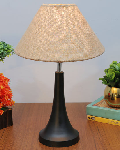 Black Metal Cone Table Lamp with Fabric Shade, B22 holder Nightstand Lamp