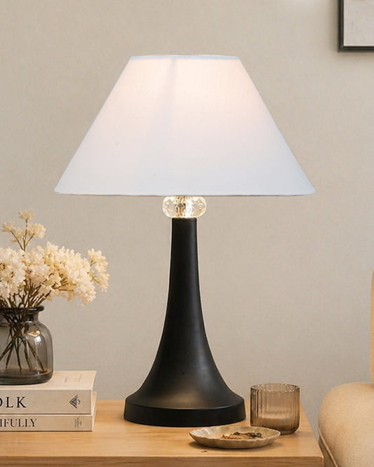 Black Metal Cone Table Lamp with Fabric Shade, B22 holder Nightstand Lamp