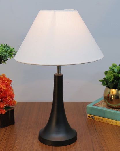 Black Metal Cone Table Lamp with Fabric Shade, B22 holder Nightstand Lamp