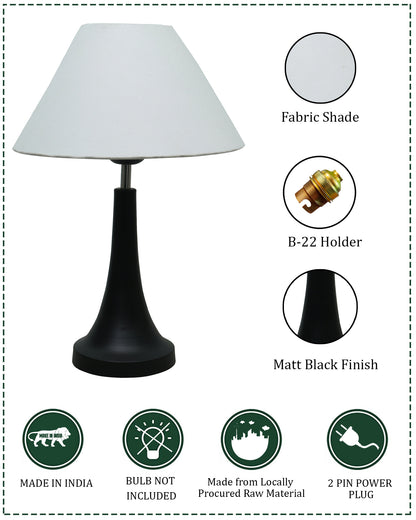 Black Metal Cone Table Lamp with Fabric Shade, B22 holder Nightstand Lamp