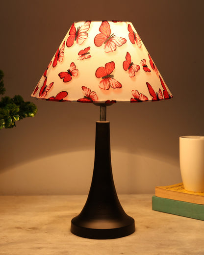 Black Metal Cone Table Lamp with Fabric Shade, B22 holder Nightstand Lamp