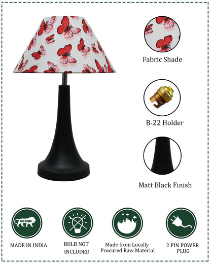 Black Metal Cone Table Lamp with Fabric Shade, B22 holder Nightstand Lamp