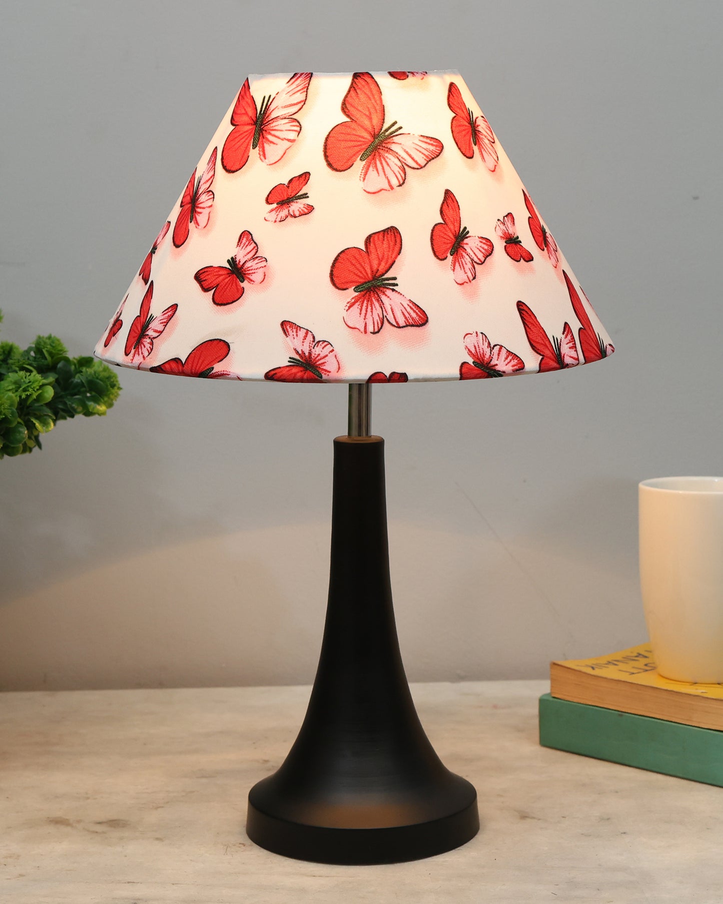 Black Metal Cone Table Lamp with Fabric Shade, B22 holder Nightstand Lamp