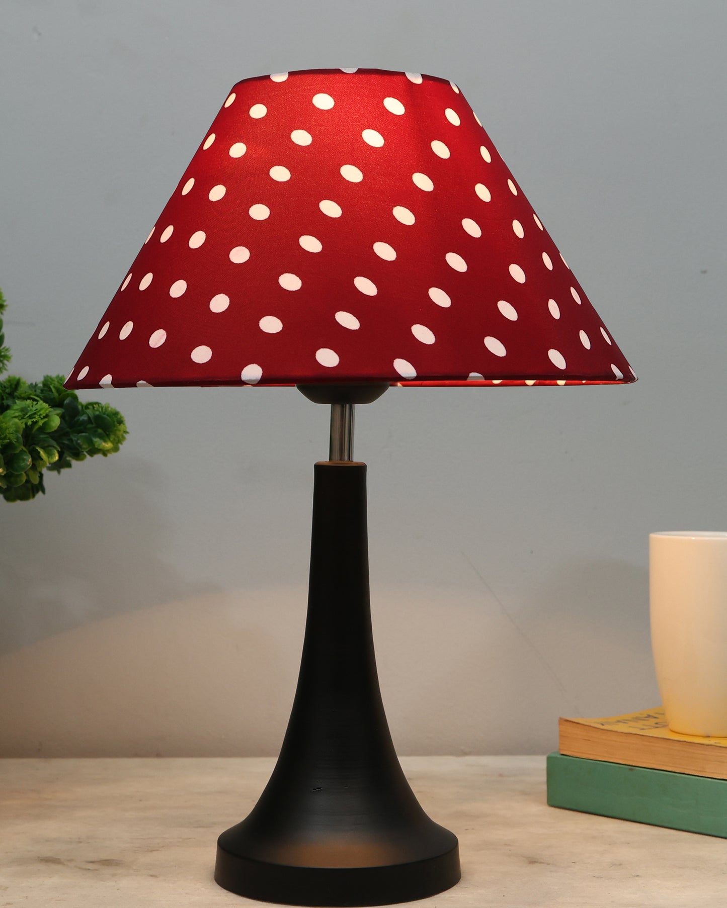 Black Metal Cone Table Lamp with Fabric Shade, B22 holder Nightstand Lamp