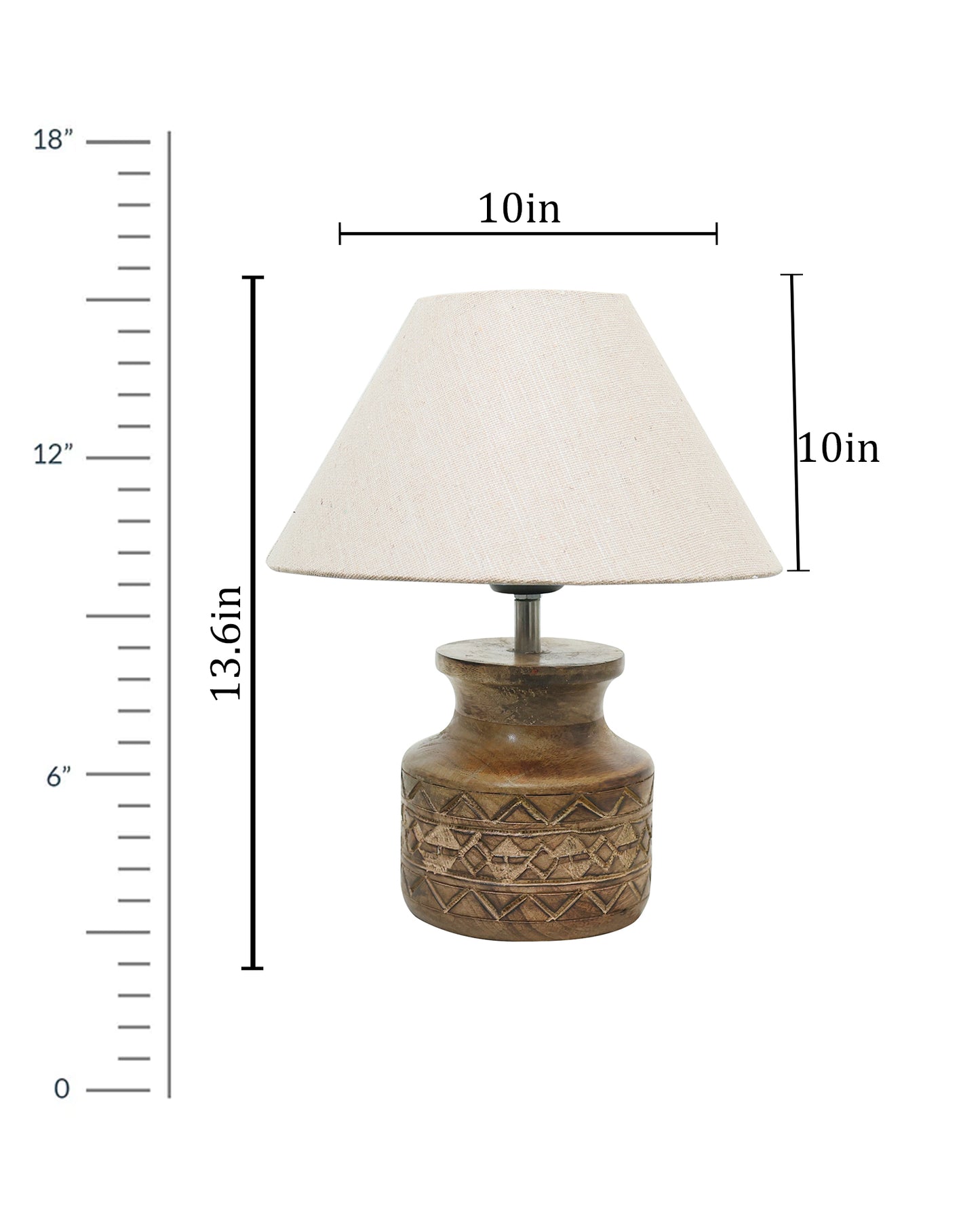 Wood Table Lamp, Modern Base Fabric Lampshade for Home Office Cafe Restaurant, Carved Pot