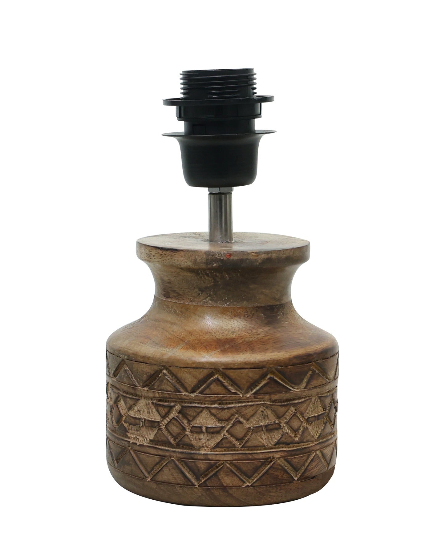 Wood Table Lamp, Modern Base Fabric Lampshade for Home Office Cafe Restaurant, Carved Pot