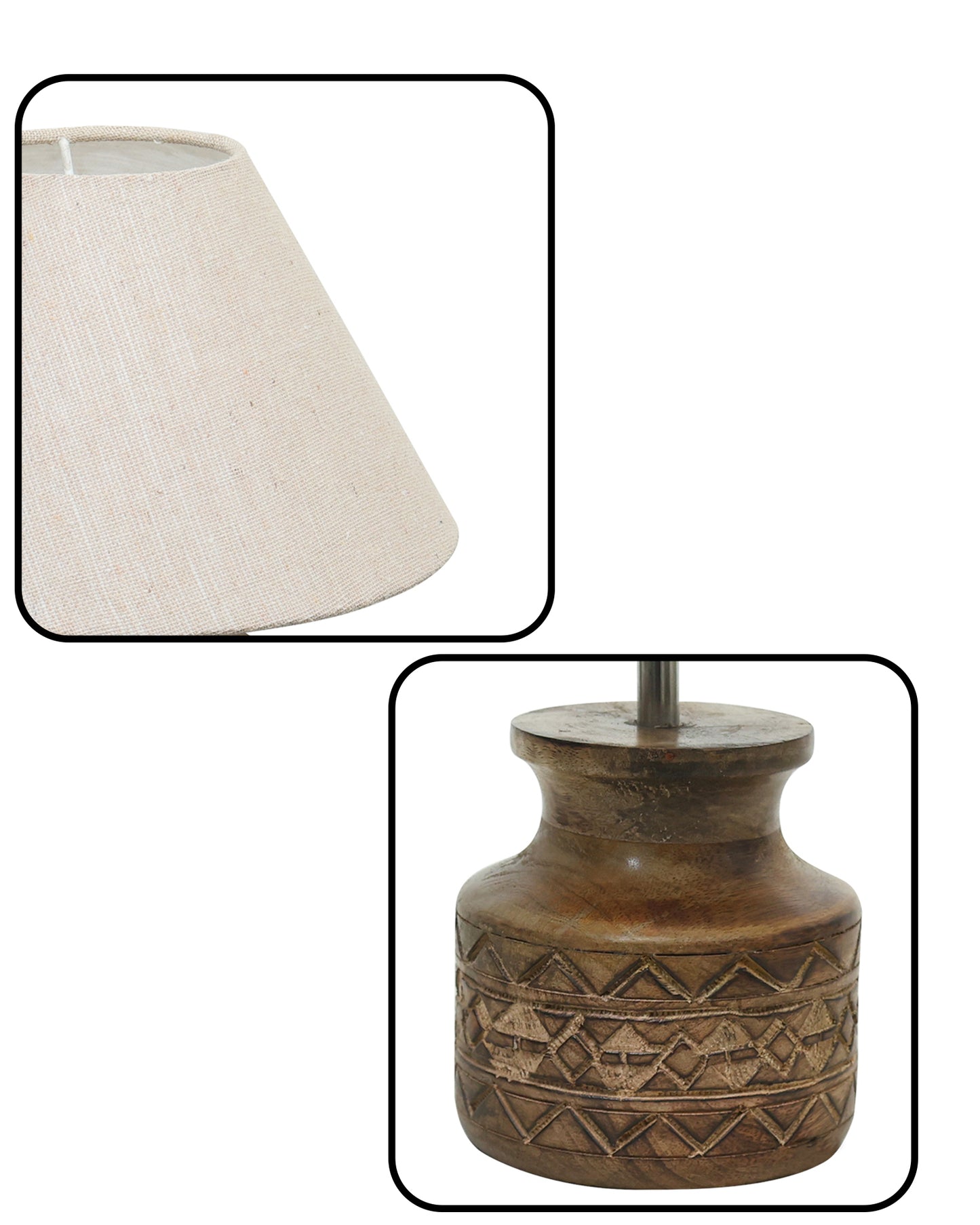 Wood Table Lamp, Modern Base Fabric Lampshade for Home Office Cafe Restaurant, Carved Pot