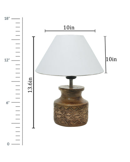 Wood Table Lamp, Modern Base Fabric Lampshade for Home Office Cafe Restaurant, Carved Pot