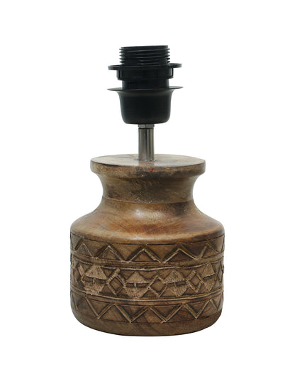 Wood Table Lamp, Modern Base Fabric Lampshade for Home Office Cafe Restaurant, Carved Pot