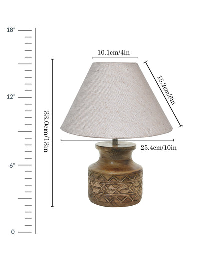 Wood Table Lamp, Modern Base Fabric Lampshade for Home Office Cafe Restaurant, Carved Pot, White Jute
