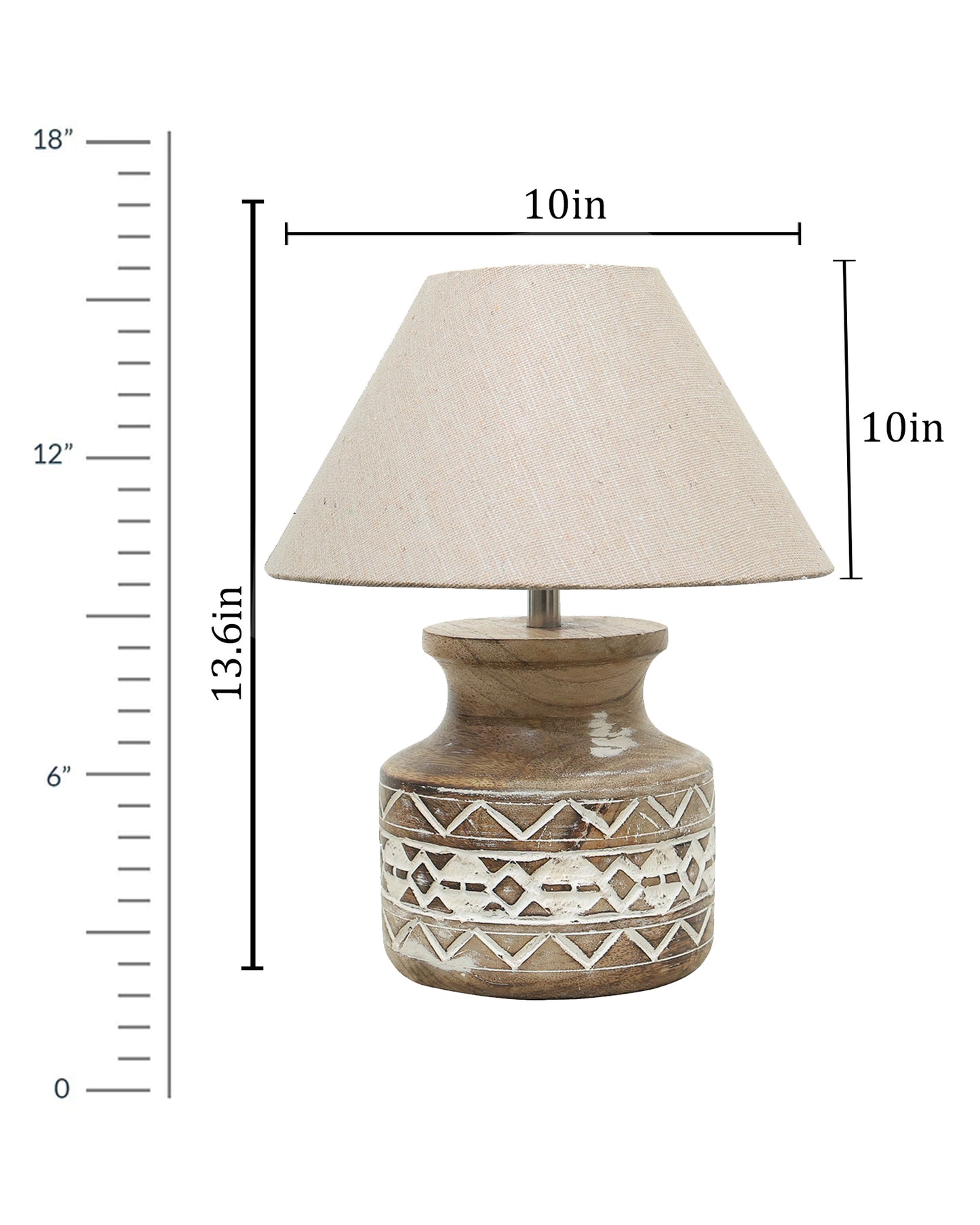 Wood Table Lamp, Modern Base Fabric Lampshade for Home Office Cafe Restaurant, Whitewash Pot