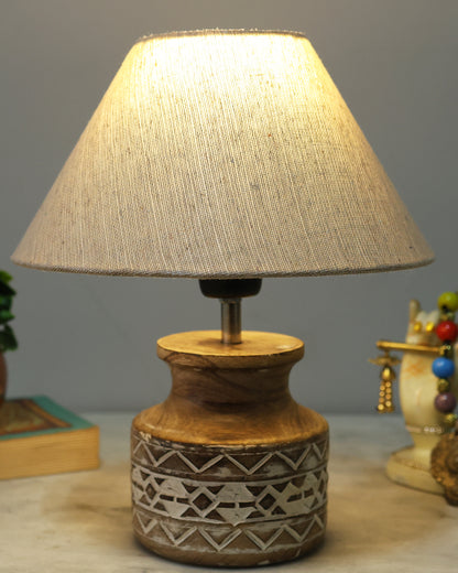 Wood Table Lamp, Modern Base Fabric Lampshade for Home Office Cafe Restaurant, Whitewash Pot