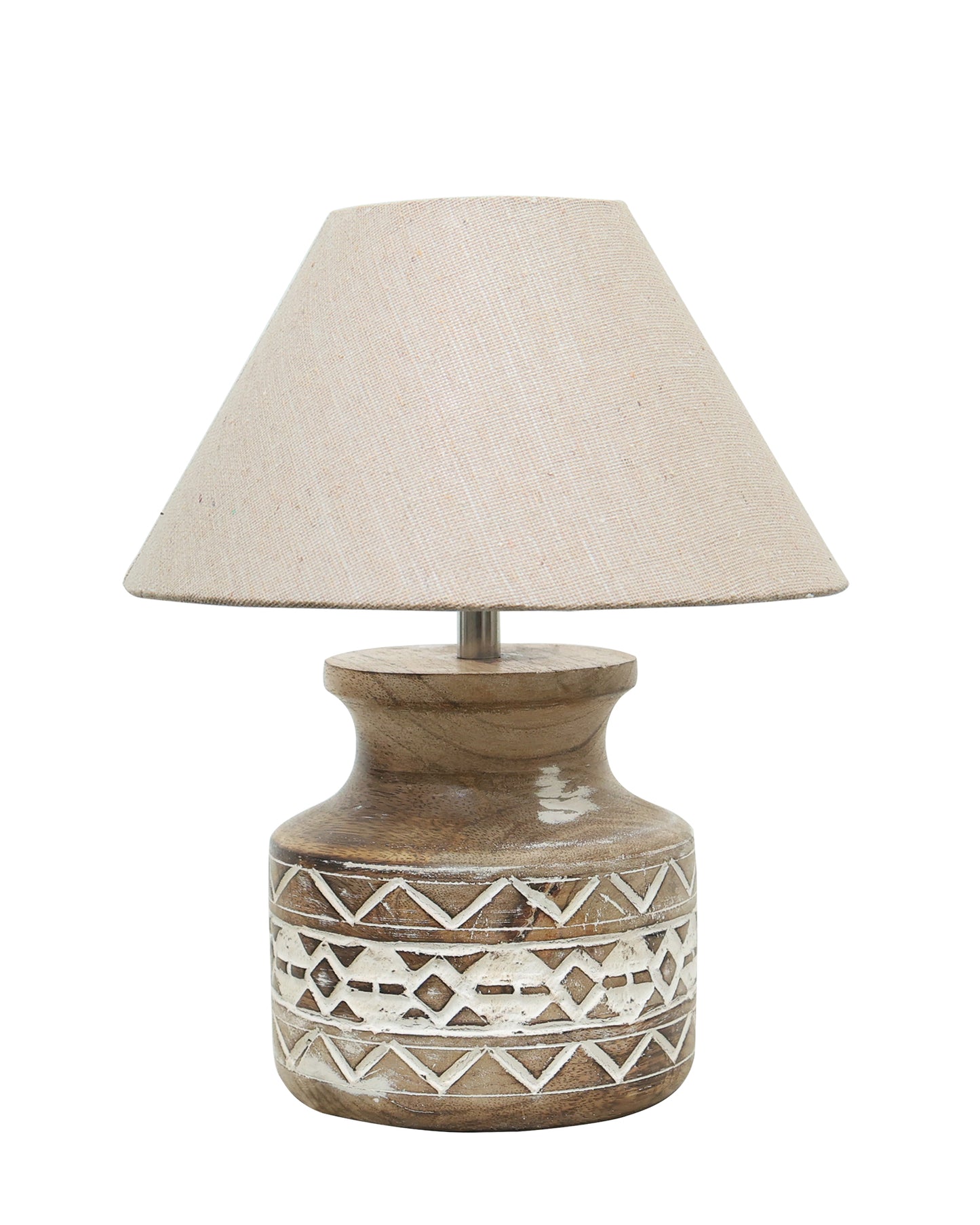 Wood Table Lamp, Modern Base Fabric Lampshade for Home Office Cafe Restaurant, Whitewash Pot