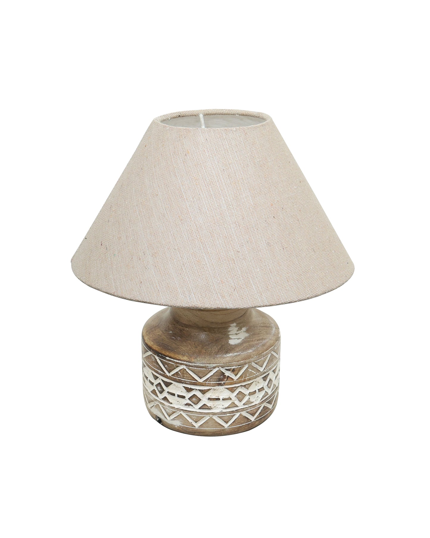 Wood Table Lamp, Modern Base Fabric Lampshade for Home Office Cafe Restaurant, Whitewash Pot