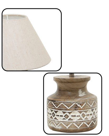 Wood Table Lamp, Modern Base Fabric Lampshade for Home Office Cafe Restaurant, Whitewash Pot