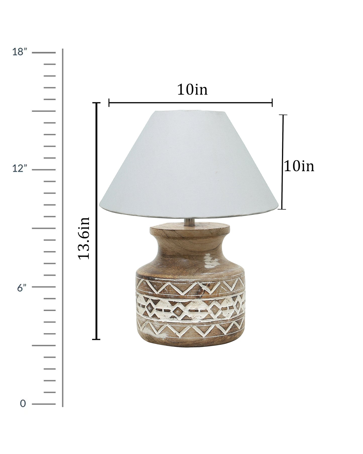 Wood Table Lamp, Modern Base Fabric Lampshade for Home Office Cafe Restaurant, Whitewash Pot