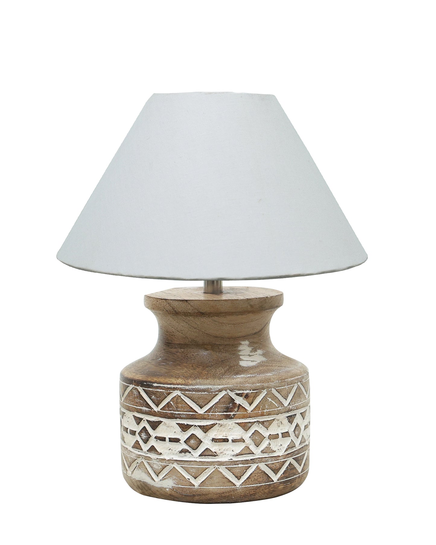 Wood Table Lamp, Modern Base Fabric Lampshade for Home Office Cafe Restaurant, Whitewash Pot