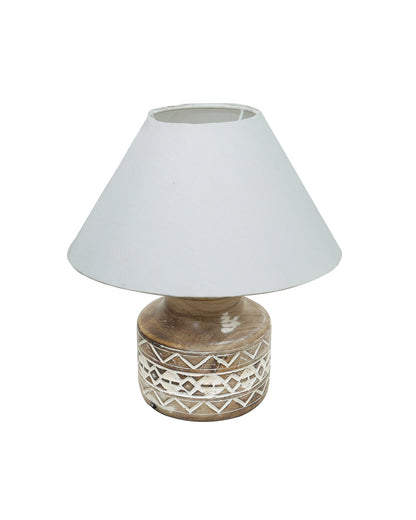 Wood Table Lamp, Modern Base Fabric Lampshade for Home Office Cafe Restaurant, Whitewash Pot