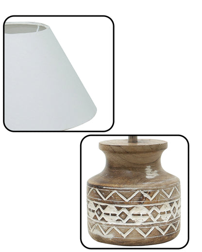 Wood Table Lamp, Modern Base Fabric Lampshade for Home Office Cafe Restaurant, Whitewash Pot
