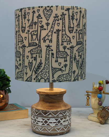 Wood Table Lamp, Modern Base Fabric Lampshade for Home Office Cafe Restaurant, Whitewash Pot