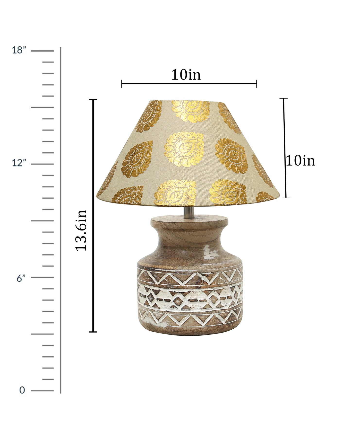 Wood Table Lamp, Modern Base Fabric Lampshade for Home Office Cafe Restaurant, Whitewash Pot