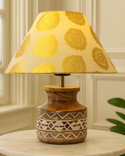 Wood Table Lamp, Modern Base Fabric Lampshade for Home Office Cafe Restaurant, Whitewash Pot