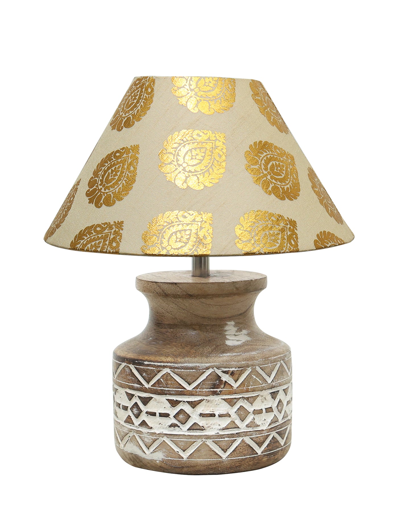 Wood Table Lamp, Modern Base Fabric Lampshade for Home Office Cafe Restaurant, Whitewash Pot