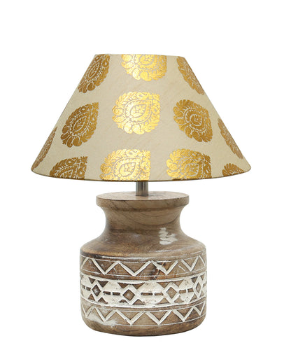 Wood Table Lamp, Modern Base Fabric Lampshade for Home Office Cafe Restaurant, Whitewash Pot
