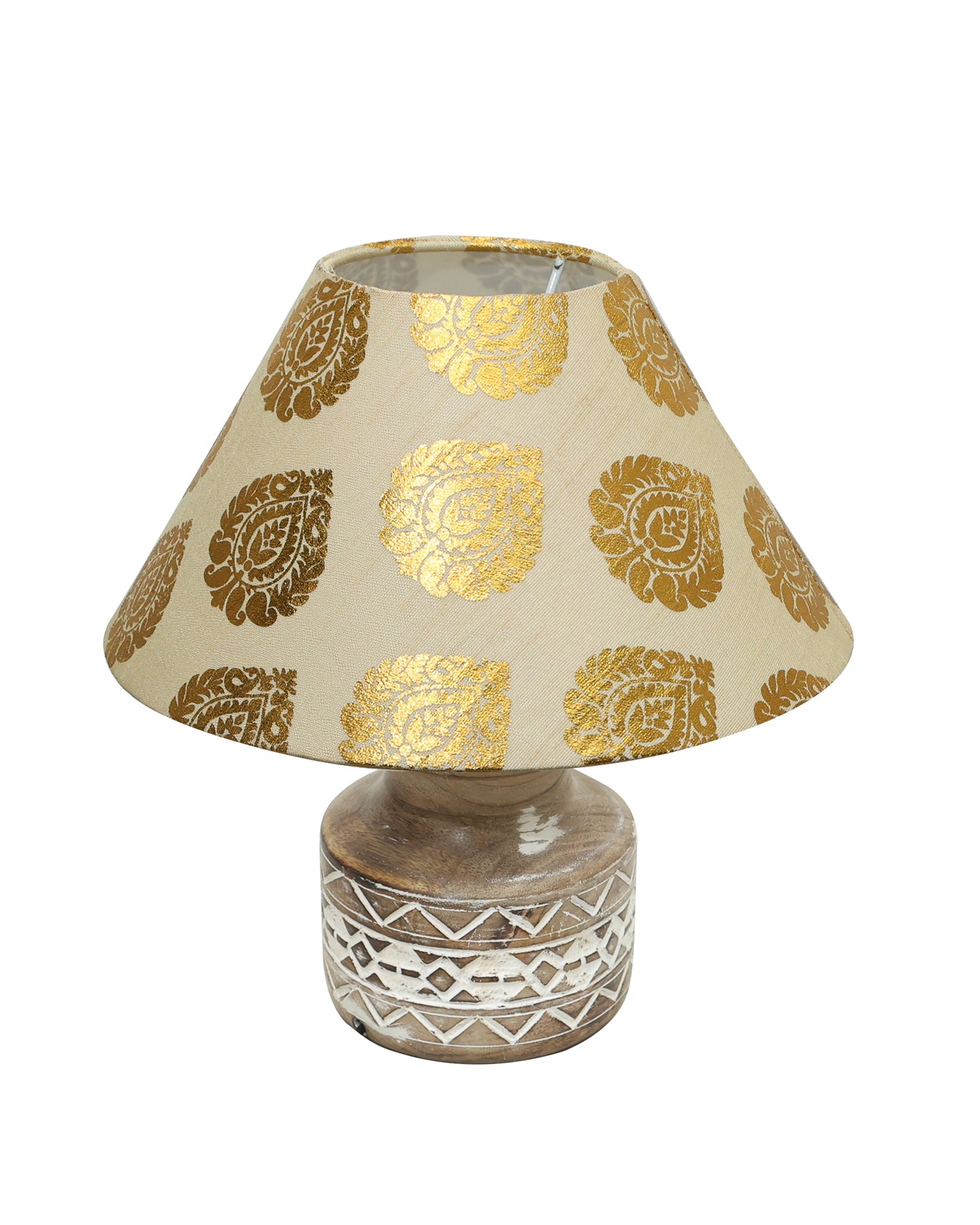 Wood Table Lamp, Modern Base Fabric Lampshade for Home Office Cafe Restaurant, Whitewash Pot
