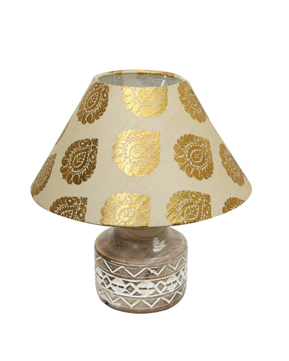 Wood Table Lamp, Modern Base Fabric Lampshade for Home Office Cafe Restaurant, Whitewash Pot