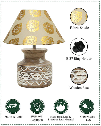 Wood Table Lamp, Modern Base Fabric Lampshade for Home Office Cafe Restaurant, Whitewash Pot