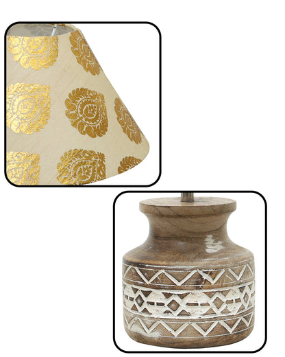 Wood Table Lamp, Modern Base Fabric Lampshade for Home Office Cafe Restaurant, Whitewash Pot