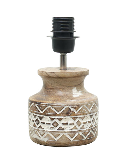 Wood Table Lamp, Modern Base Fabric Lampshade for Home Office Cafe Restaurant, Carved Pot, White Jute