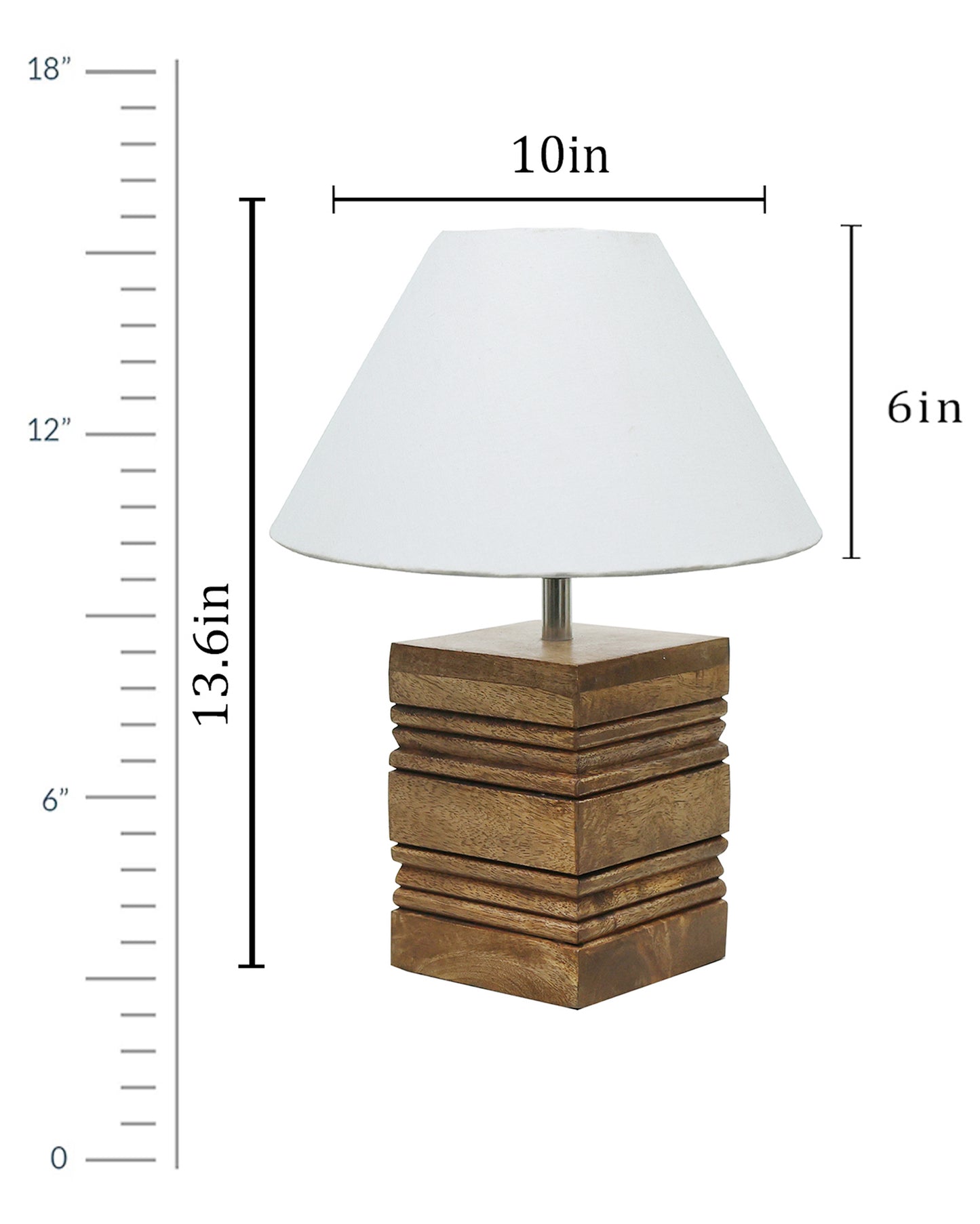 Wood Table Lamp, Modern Base Fabric Lampshade for Home Office Cafe Restaurant, Rib Cube
