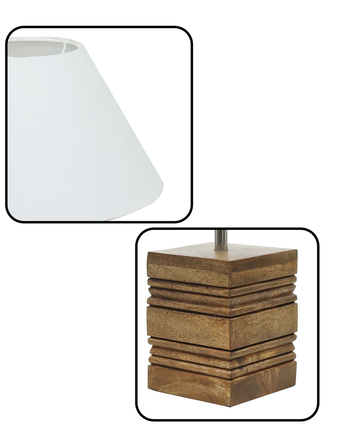 Wood Table Lamp, Modern Base Fabric Lampshade for Home Office Cafe Restaurant, Rib Cube