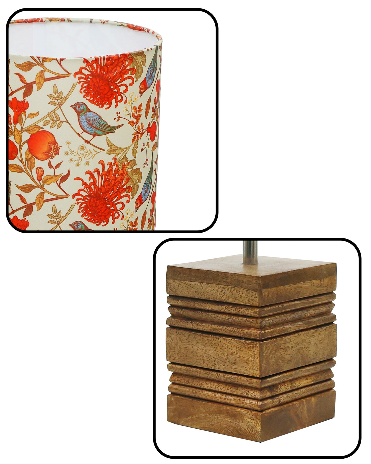 Wood Table Lamp, Modern Base Fabric Lampshade for Home Office Cafe Restaurant, Rib Cube