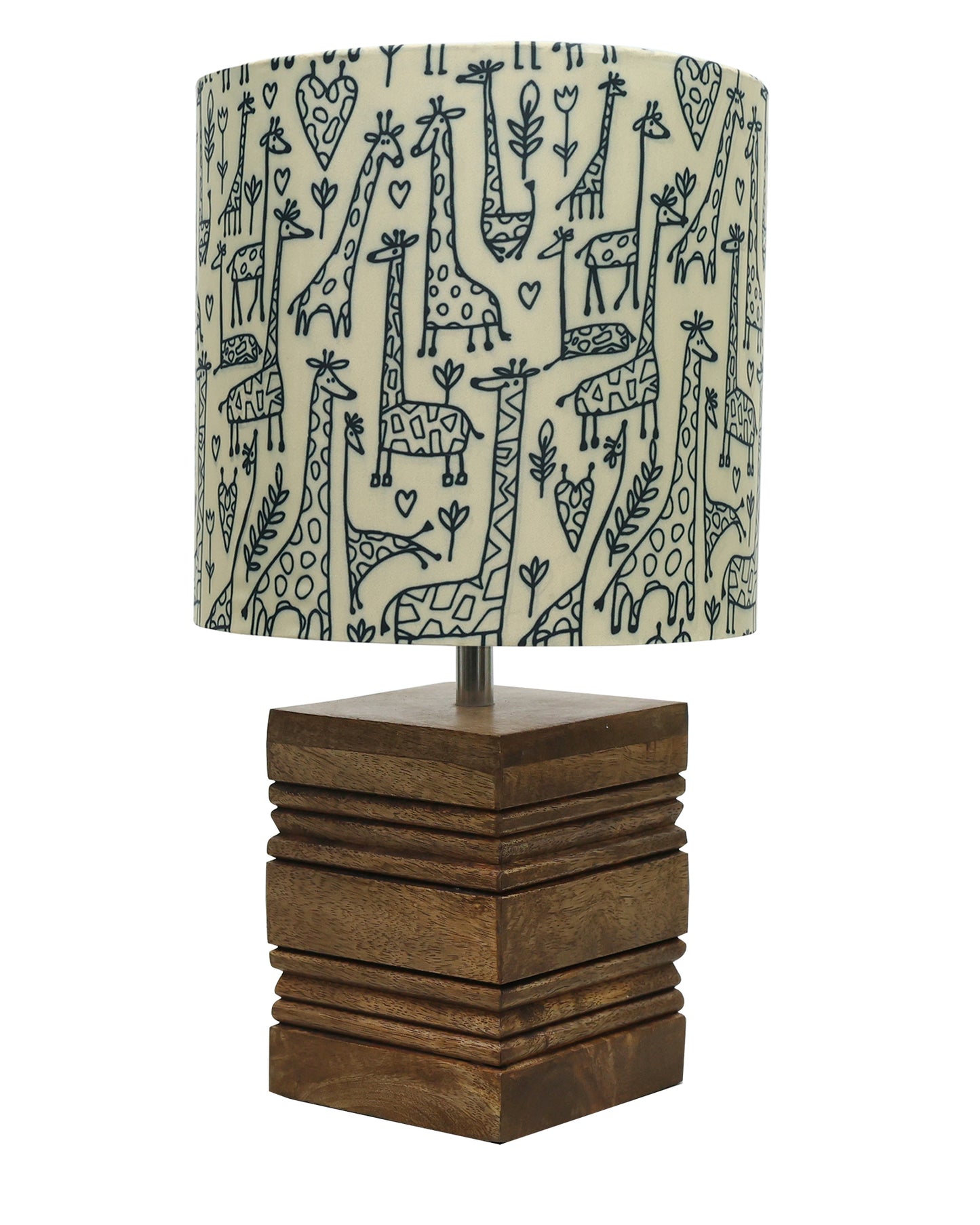 Wood Table Lamp, Modern Base Fabric Lampshade for Home Office Cafe Restaurant, Rib Cube