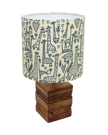 Wood Table Lamp, Modern Base Fabric Lampshade for Home Office Cafe Restaurant, Rib Cube