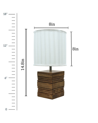 Wood Table Lamp, Modern Base Fabric Lampshade for Home Office Cafe Restaurant, Rib Cube
