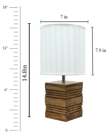 Wood Table Lamp, Modern Base Fabric Lampshade for Home Office Cafe Restaurant, Rib Cube