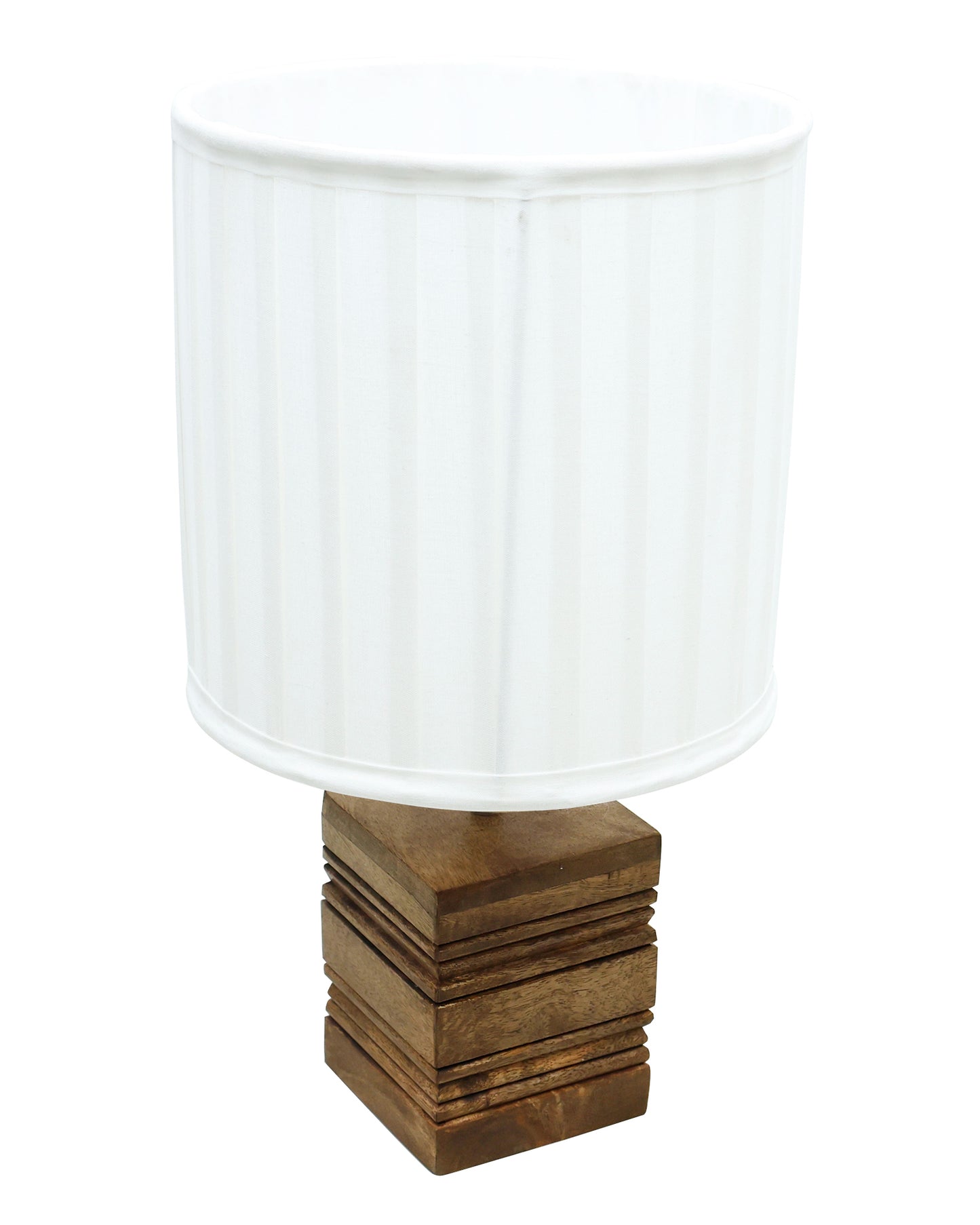 Wood Table Lamp, Modern Base Fabric Lampshade for Home Office Cafe Restaurant, Rib Cube