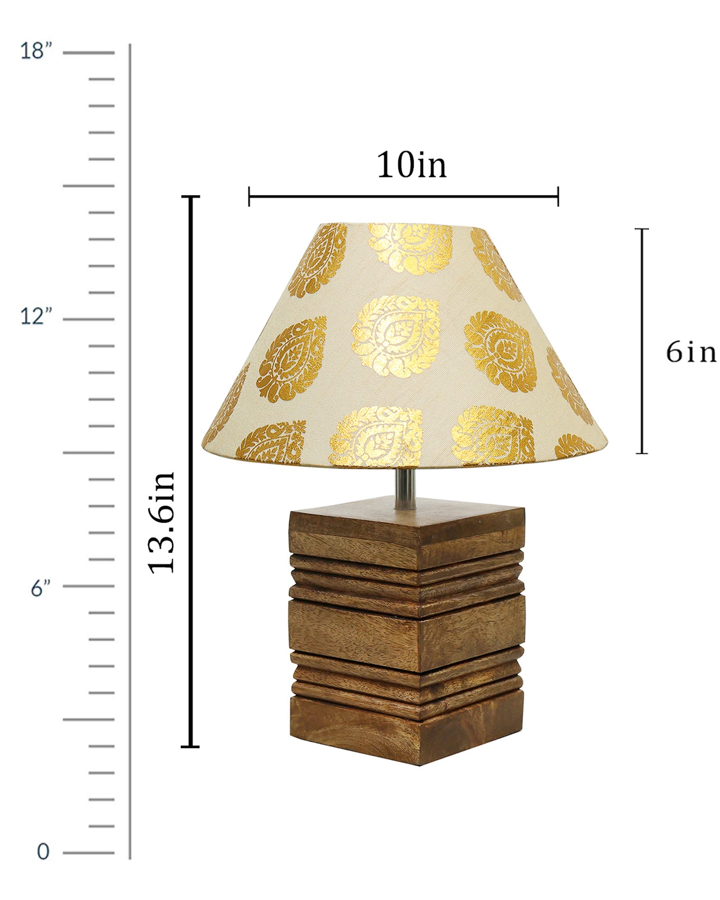 Wood Table Lamp, Modern Base Fabric Lampshade for Home Office Cafe Restaurant, Rib Cube