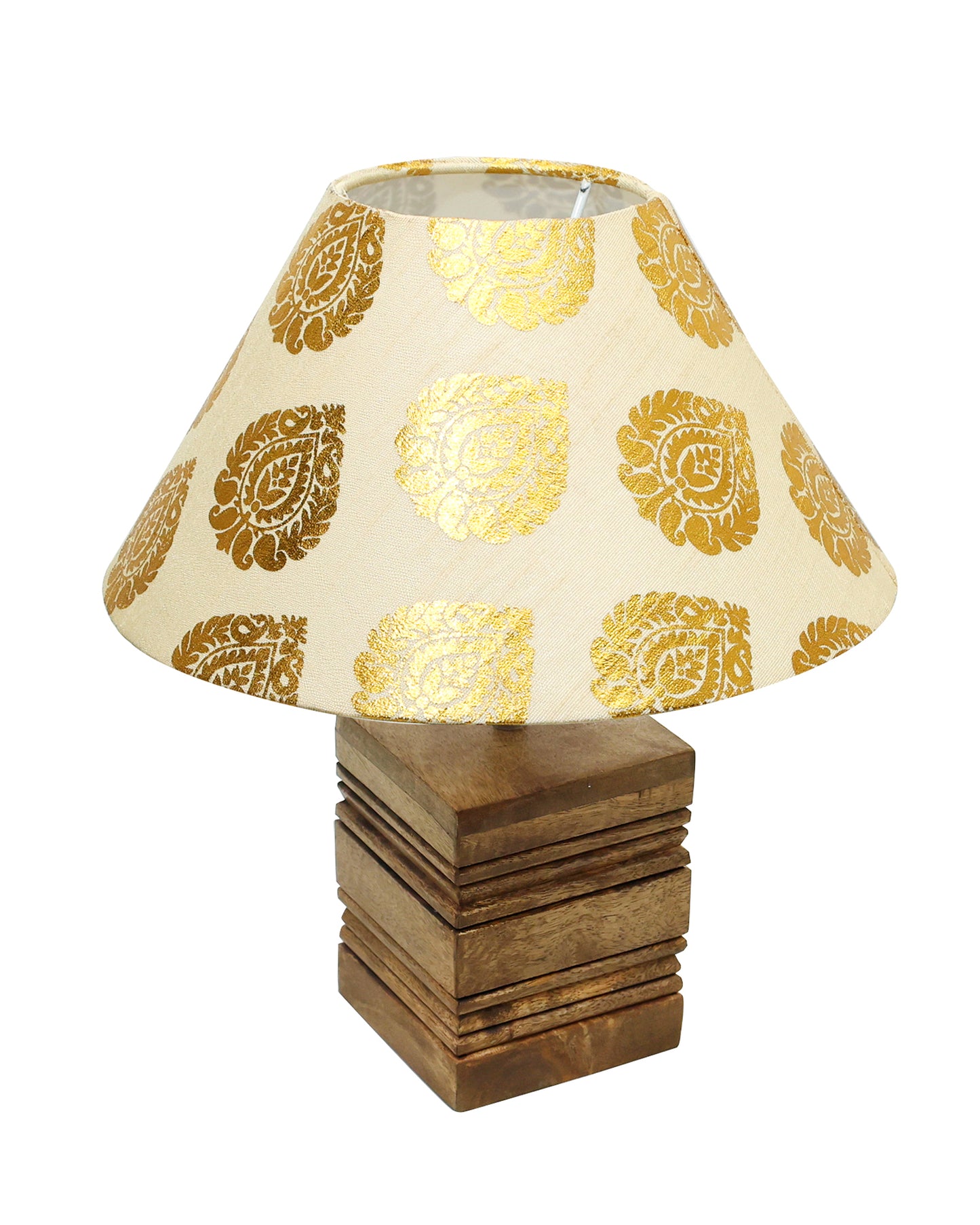 Wood Table Lamp, Modern Base Fabric Lampshade for Home Office Cafe Restaurant, Rib Cube