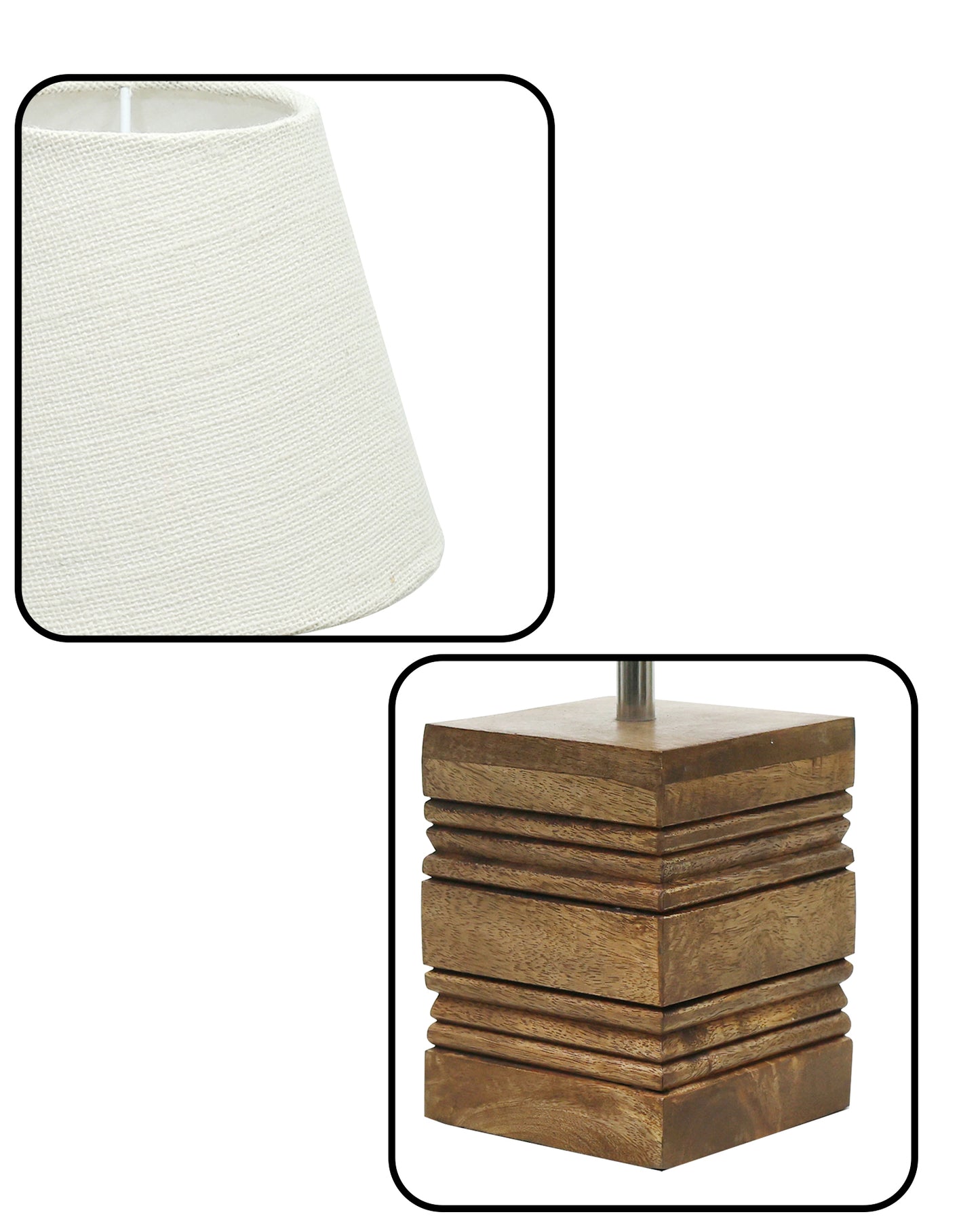 Wood Table Lamp, Modern Base Fabric Lampshade for Home Office Cafe Restaurant, Rib Cube